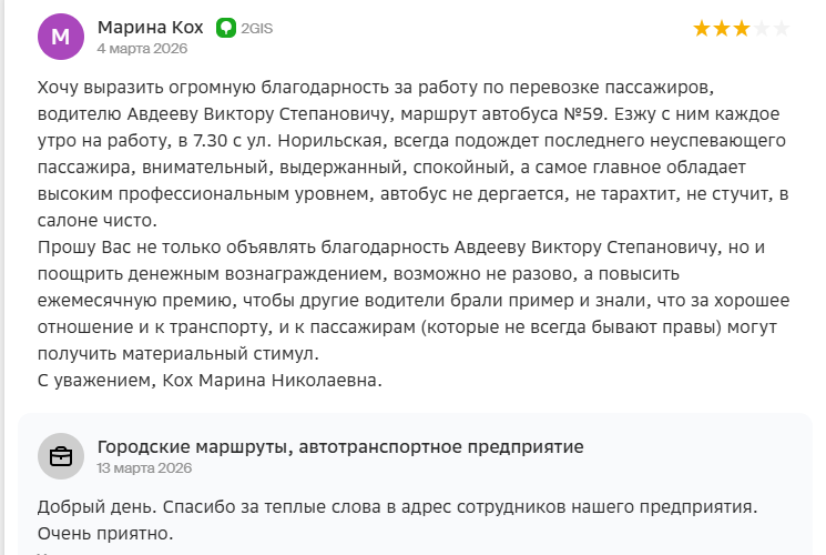 Отзывы пассажиров о работе предприятия.